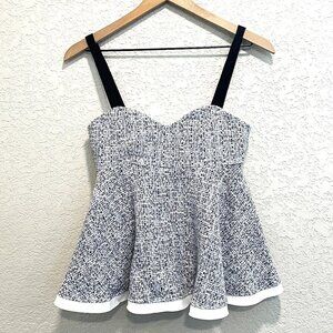 Zara Contrast Textured Peplum Tweed Top in Blue Small